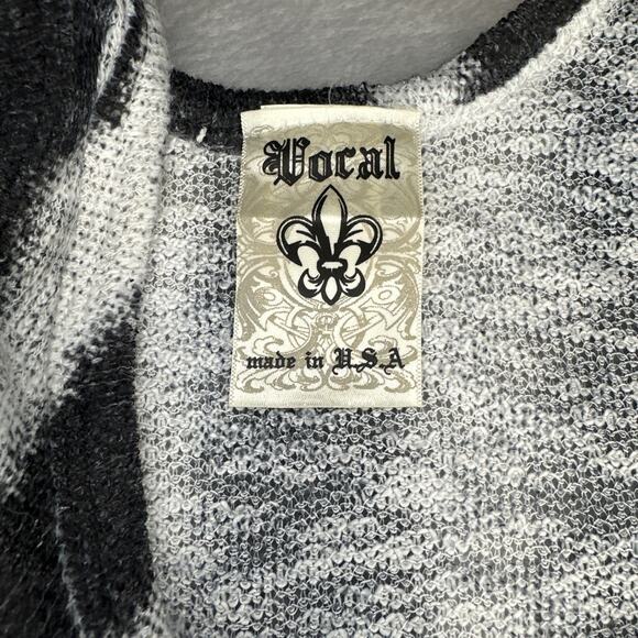 Vocal USA Shirt Large Y2K Embellished Knit Tank Top White Black Gray Side Splits - Picture 4 of 9